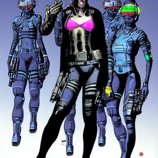 Image similar to Selina. Apex legends cyberpunk spy in stealthsuit. Concept art by James Gurney and Mœbius.