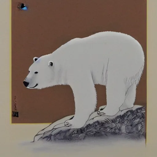 Image similar to a ink painting of a white polar bear by wu daozi, qiu ying,