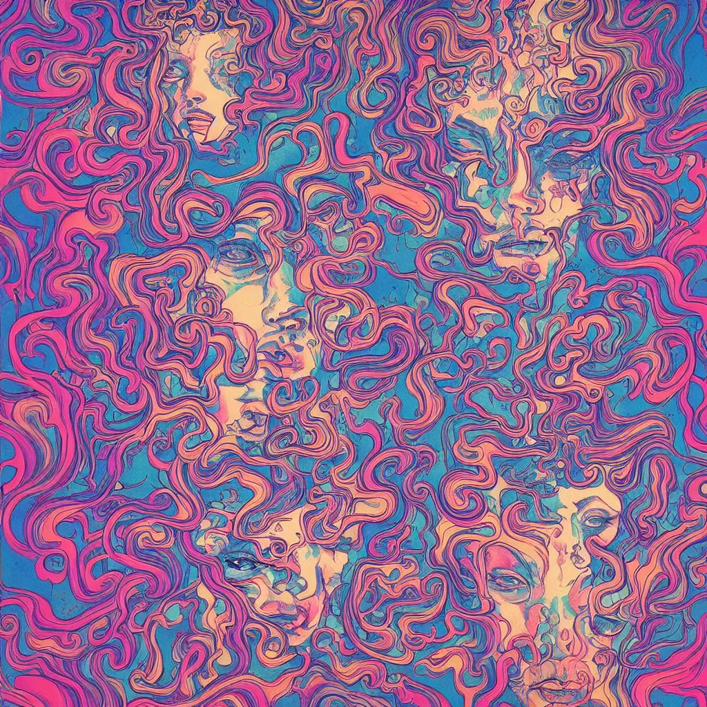 Image similar to acid faces in oil by james jean, photoillustration, mystical baroque, pastel synthwave