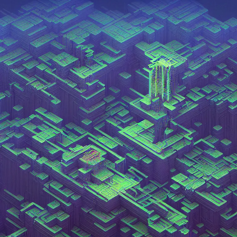 Image similar to symmetrical isometric 3 d voxel superstructure of an extraterrestrial futuristic biopunk city, highly detailed sci - fi art in the style of beksinski and beeple