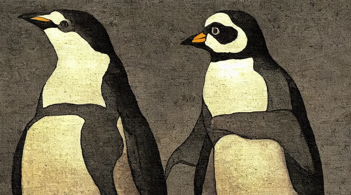 Image similar to Linux Tux penguin wallpaper painted by Leonardo da Vinci