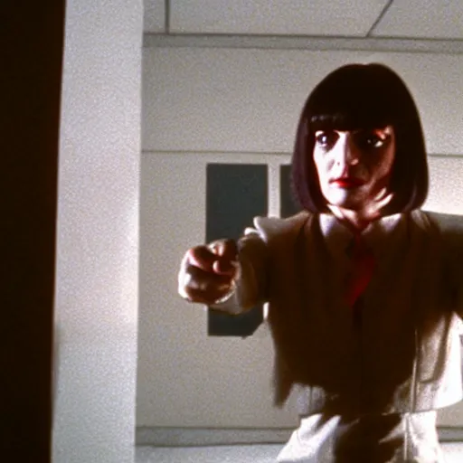 Prompt: movie still of robot mia wallace, cinematic composition, cinematic light, criterion collection, by edgar wright