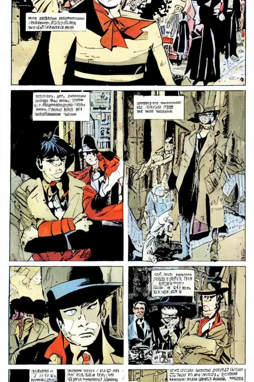 Prompt: sandman vs corto maltese, comic book page, art by hugo pratt