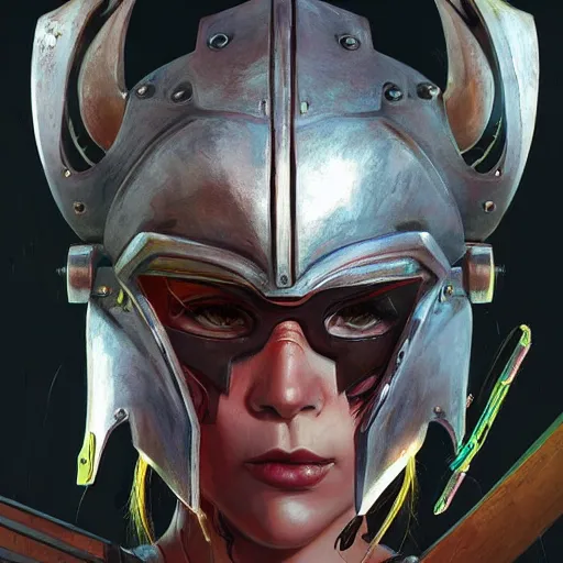 Image similar to cyberpunk viking helmet mask warrior goddess robot ninja fantasy, art gta 5 cover, official fanart behance hd artstation by jesper ejsing, by rhads, makoto shinkai and lois van baarle, ilya kuvshinov, ossdraws