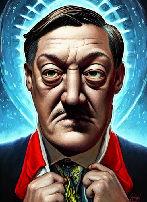 Image similar to lovecraftian portrait of grumpy stephen fry, pixar style, by tristan eaton stanley artgerm and tom bagshaw