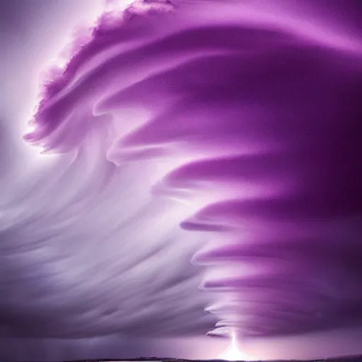 Prompt: amazing photo of a purple clouds in the shape of a tornado, digital art, by marc adamus, beautiful dramatic lighting