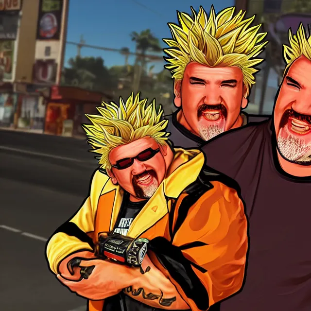 Image similar to guy fieri in gta vi : flavortown promotional art by stephen bliss