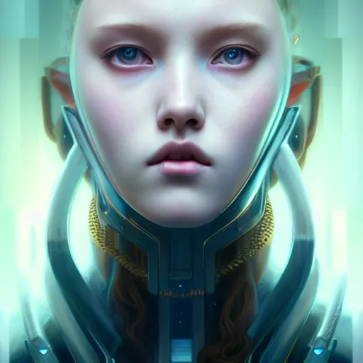 Image similar to portrait painting of cyberpunk olivia hye from loona, ultra realistic, concept art, intricate details, eerie, highly detailed, photorealistic, octane render, 8 k, unreal engine. art by artgerm and greg rutkowski and magali villeneuve and alphonse mucha