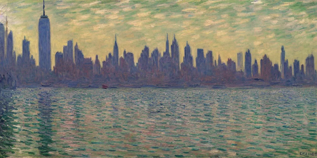 Prompt: an oil painting of the New York city by Oscar-Claude Monet