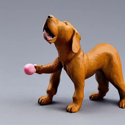 Image similar to a figurine of a dog biting its own tail in the style garbage pale kids figurines