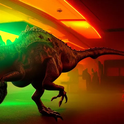 Image similar to an extremely cool dinosaur in dramatic neon lighting trending on artstation 4 k leica