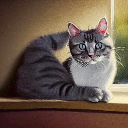 Prompt: cat on a windowsill. trending on artstation