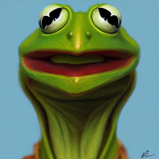 Image similar to symmetry portrait of kermit the frog, intricate, elegant, highly detailed, digital painting, artstation, concept art, smooth, sharp focus, illustration, art by artgerm and greg rutkowski and alphonse mucha, 8 k