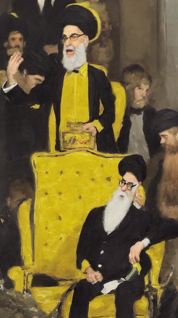 Image similar to spongebob beside ali khamenei by john singer sargent, cinematic, detailed