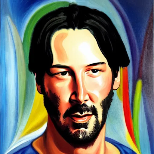 Image similar to A painting of Keanu Reeves in the style of Raoul Hausmann