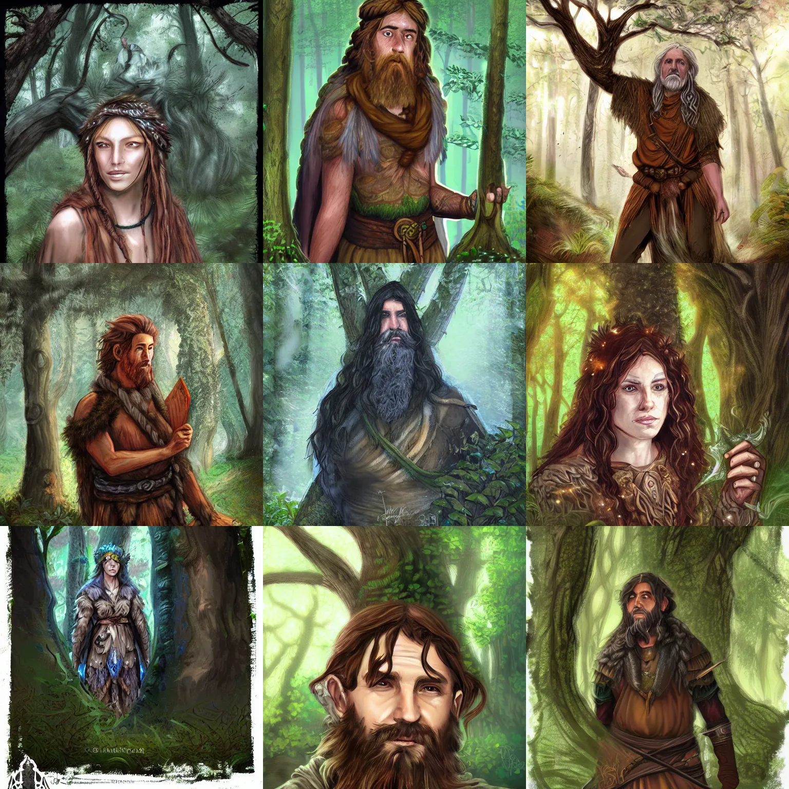 Prompt: portrait of a human druid in the woods, d & d, fantasy book, digital art