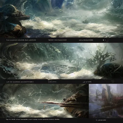 Prompt: study material with side perspective, transparent water River flow, realistic water foam,agua droplets, underwater, bridge made of water ,physically based rendering, defined features by ellen jewett, tomasz alen kopera and Justin Gerard