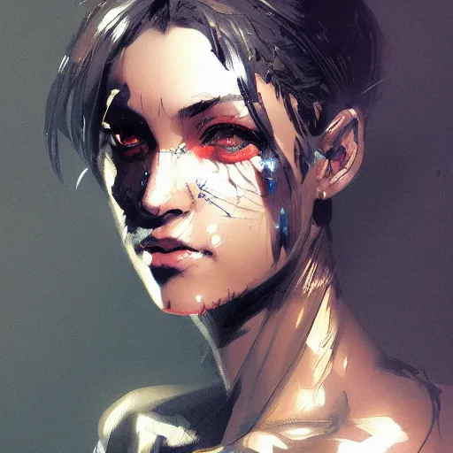 Image similar to portrait of a transgender woman, dramatic lighting, illustration by greg rutkowski, yoji shinkawa, 4 k, digital art, concept art, trending on artstation