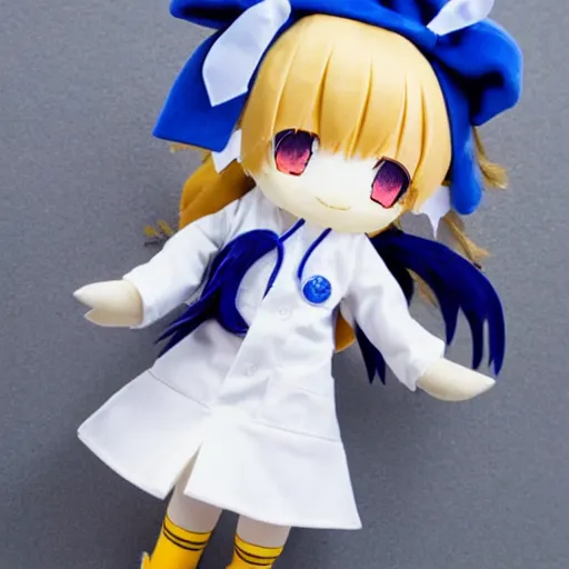 Prompt: cute fumo plush of a girl in a doctor uniform, gold and blue, anime girl