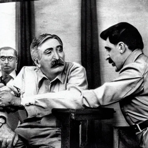 Prompt: falco armwrestling stalin, kodak, photography