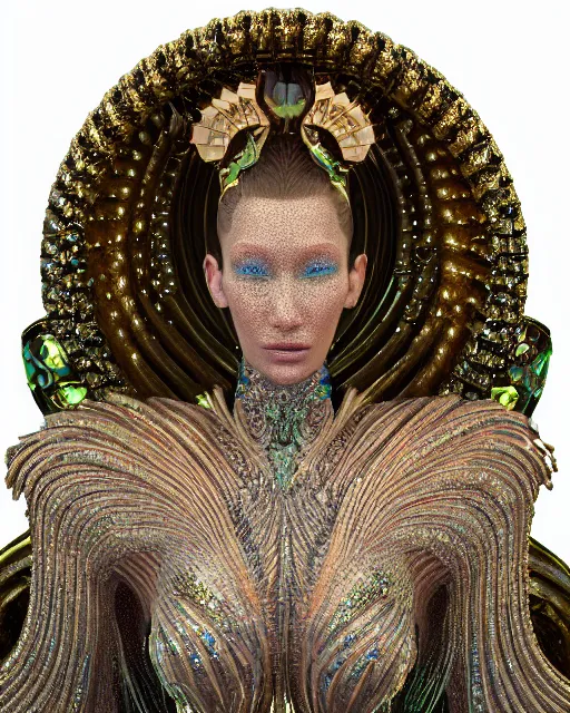 Image similar to a highly detailed metahuman 4 k close up render of an alien goddess bella hadid monument jibaro renaissance in iris van herpen dress schiaparelli in diamonds crystals swarovski and jewelry iridescent in style of alphonse mucha gustav klimt trending on artstation made in unreal engine 4