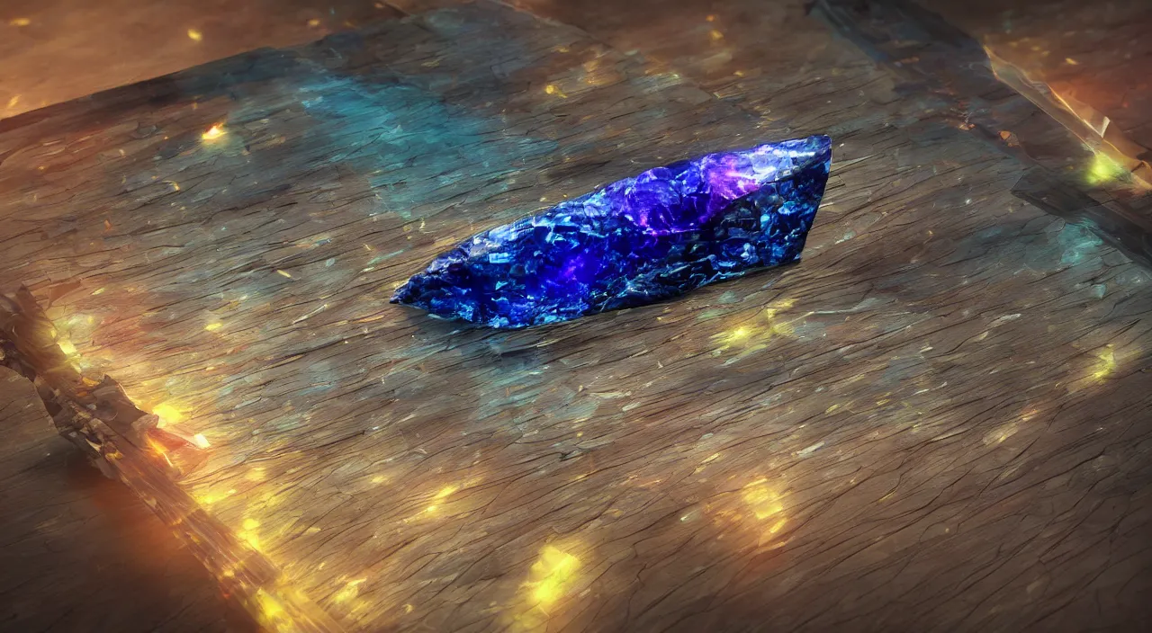 Image similar to Large translucent obsidian shard containing colorful energetic storms sits on a satin cloth on the wooden table, lit by godlight, photorealistic, cinematic, depth of field, award winning, high resolution, intricate details. Rendered with autodesk arnold unreal engine octane render Lumion Blender Maxwell.