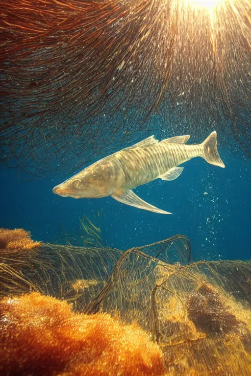 Image similar to beautiful photo of a cod swimming amongst kelp underwater in clear water with rays of sunshine