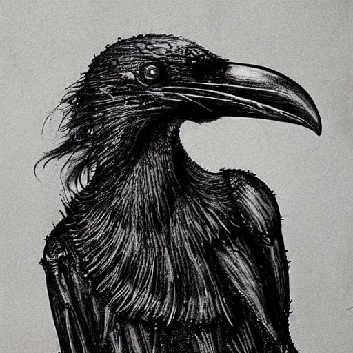 Prompt: raven by hr giger