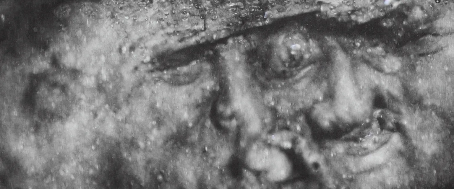 Image similar to weegee self portrait in rain in close up