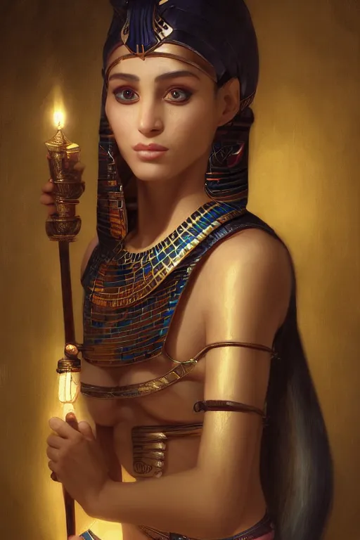 Image similar to portrait of the beautiful egyptian goddess, bastet, bast, woman / cat hybrid, torchlight in an egyptian tomb, digital art by ruan jia and mandy jurgens and artgerm and william - adolphe bouguereau, highly detailed, trending on artstation, award winning,