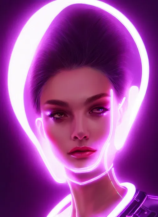 Image similar to portrait of female humanoid from 6 0 s era, intricate, elegant, cyber neon lights, highly detailed, digital painting, artstation, glamor pose, concept art, smooth, sharp focus, illustration, art by artgerm and greg rutkowski