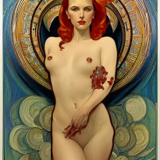 Image similar to a streamline moderne painting in the style of donato giancola, and in the style of vanessa lemmen, and in the style of alphonse mucha. symmetry, smooth, sharp focus, semi - realism, intricate detail.