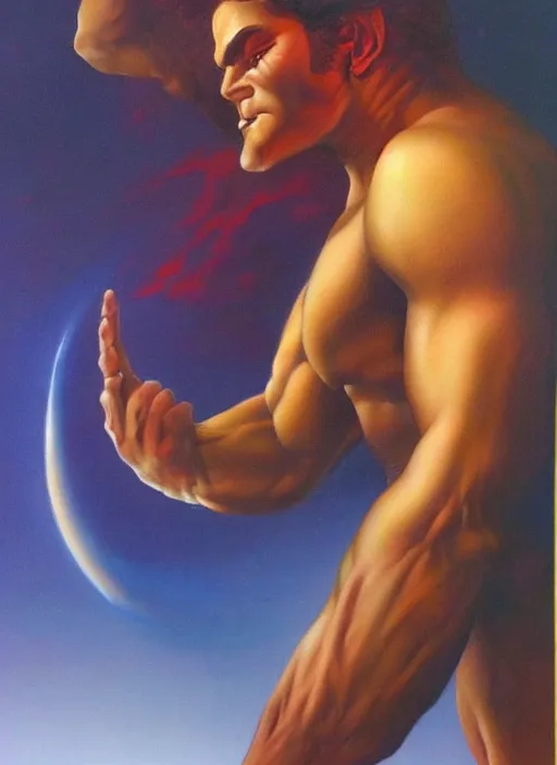 Prompt: portrait of strongmale god of the moon, strong line, deep color, beautiful! coherent! by boris vallejo