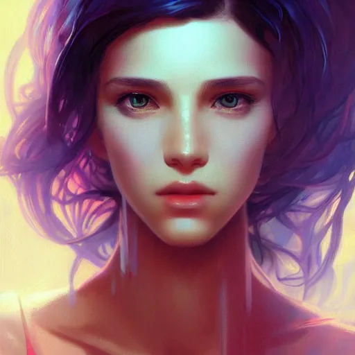 Prompt: beautiful, young woman, sad eyes, tears running down, vaporwave aesthetic, synthwave, digital painting, artstation, concept art, smooth, sharp focus, illustration, art by artgerm and greg rutkowski and alphonse mucha