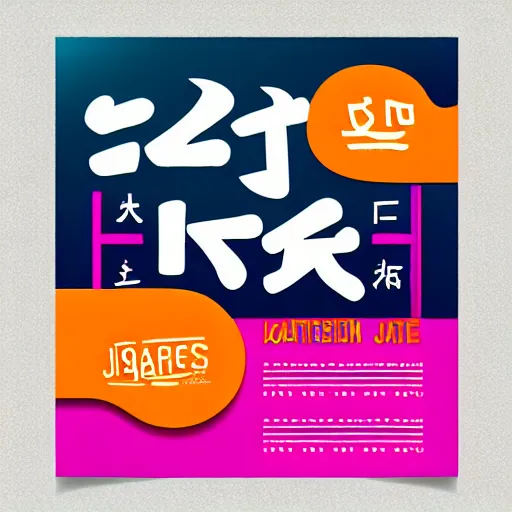 Image similar to square flyer design with bright and colourful vintage typographic japanese katakana, layout design, illustrator vector graphics