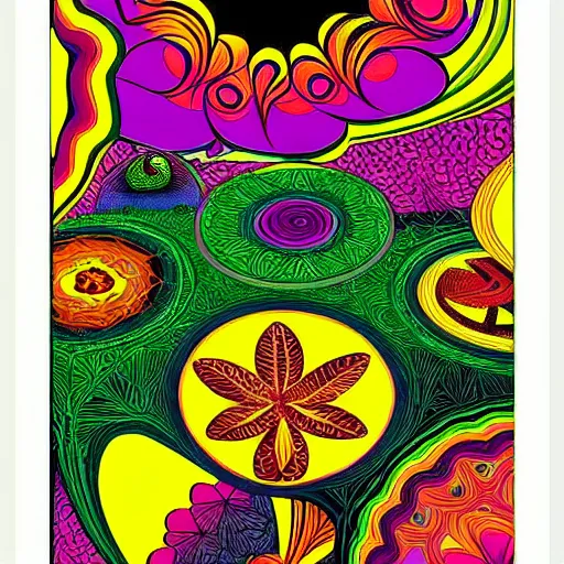 Image similar to psychedelic, vintage, flower child, 7 0 s, graphic design poster, bold, organic