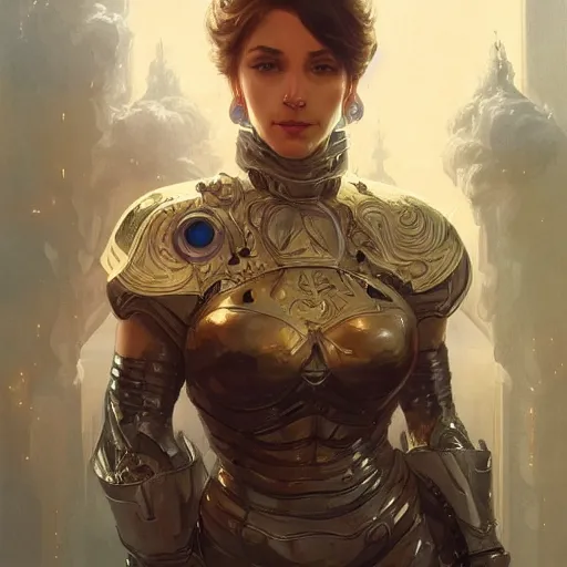 Image similar to female portrait knights of Zodiac, sci-fi, fantasy, intricate, very very beautiful, elegant, highly detailed, digital painting, artstation, concept art, smooth, sharp focus, illustration, art by artgerm and greg rutkowski and alphonse mucha