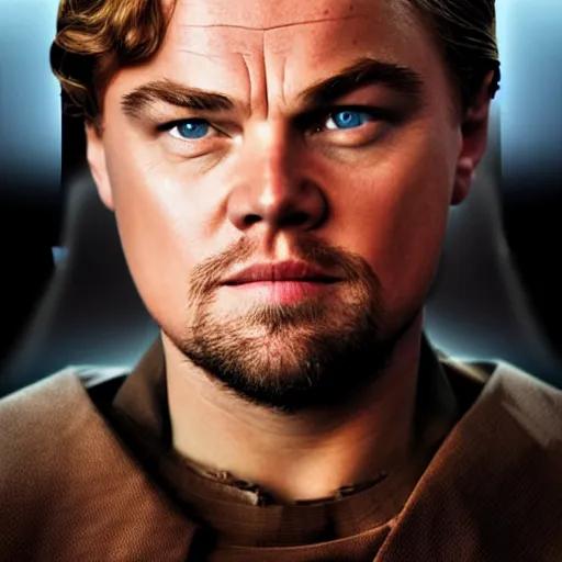 Prompt: leonardo dicaprio as anakin skywalker, hyper realistic photo imax movie promo, 8 k, high quality