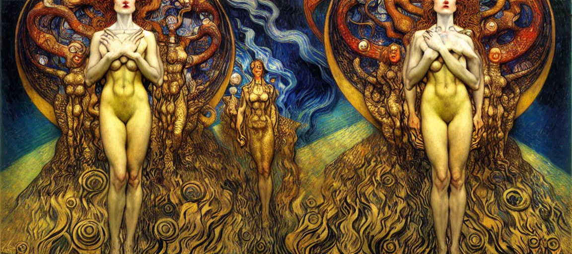 Image similar to Divine Chaos Engine by Karol Bak, Jean Delville, William Blake, Gustav Klimt, and Vincent Van Gogh, symbolist, visionary