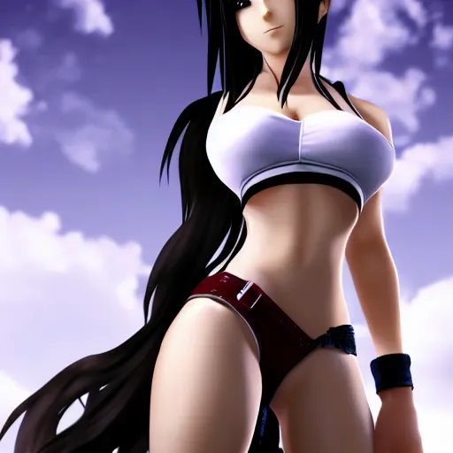 Image similar to head and body of tifa lockhart from final fantasy vii, highly detailed, anime style