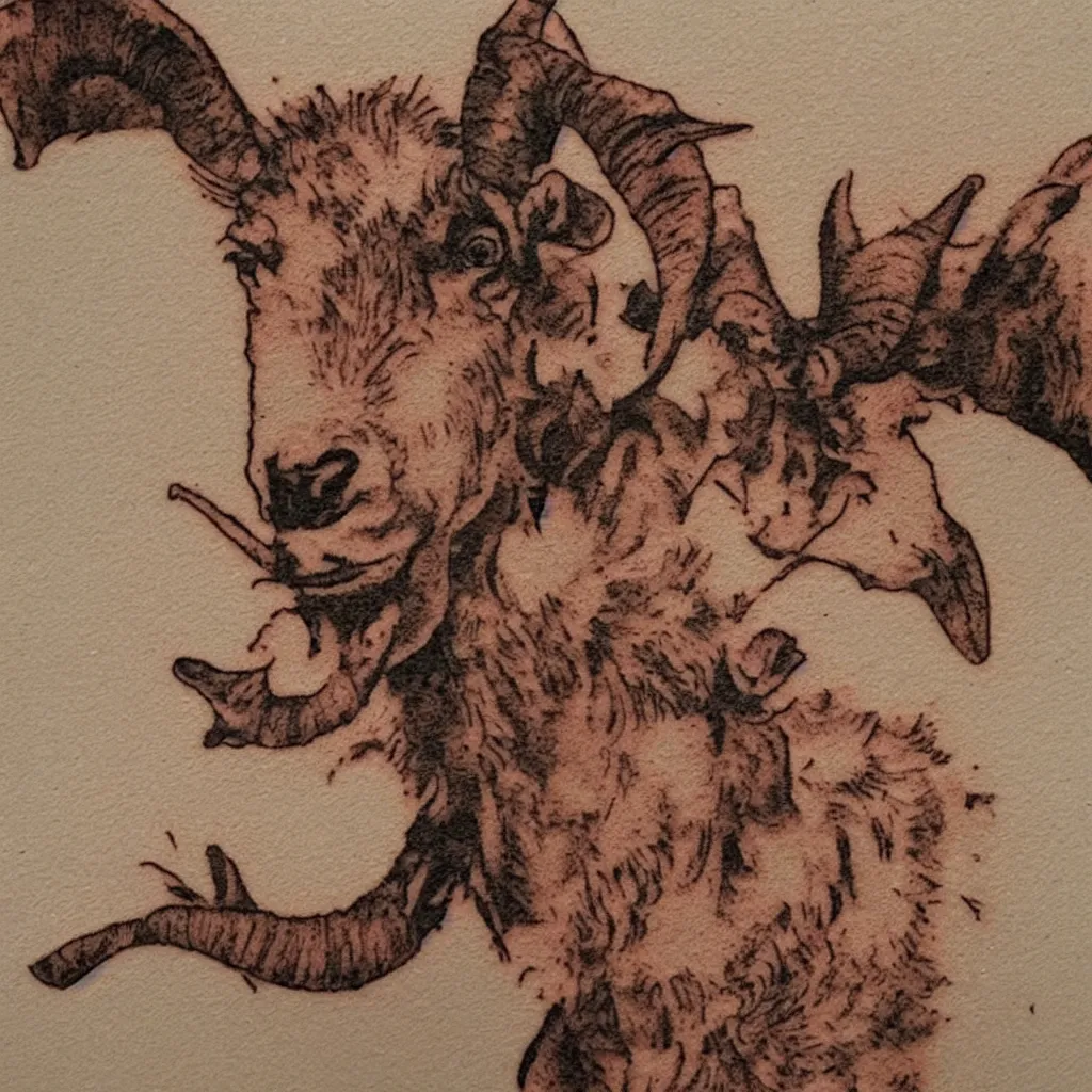 Image similar to A tatoo stencil of a goat biting a cinnamon churro