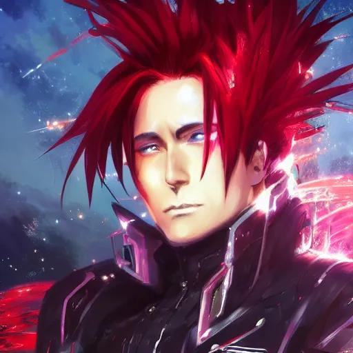 Image similar to An anime portrait of Celldweller in cyberspace, by Stanley Artgerm Lau, WLOP, Rossdraws, James Jean, Andrei Riabovitchev, Marc Simonetti, and Sakimichan, tranding on artstation