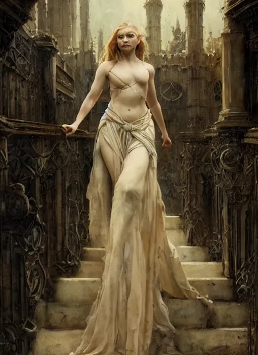 Image similar to natalie dormer wearing black medieval armour, bare legs, detailed, by gaston bussiere, bayard wu, greg rutkowski, giger, maxim verehin, greg rutkowski, masterpiece, sharp focus, cinematic lightning