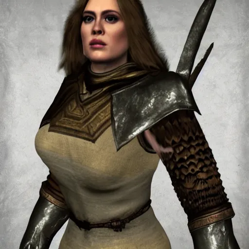 Prompt: adele as a warrior from the video game skyrim, unreal engine, 3 d render