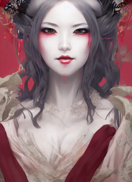 Prompt: etheral beautifull maiko vampire, fluent composition, concept art, ambient light, 4 k, intricate details, highly professionally detailed, cgsociety, highly detailed -