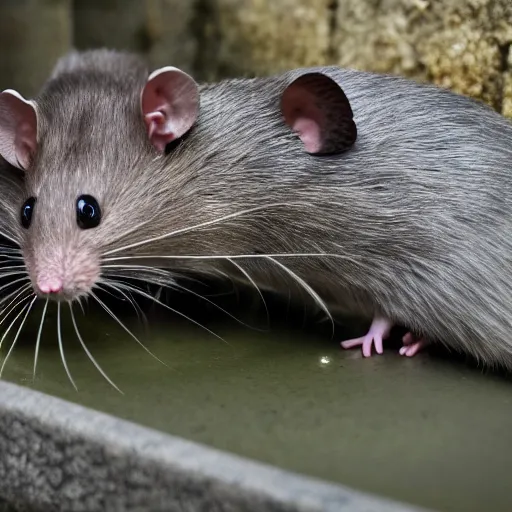 Image similar to 8 k uhd rats man stealth, half, cursed, sewer, animals, bizzare, weird, endangered, highly details content