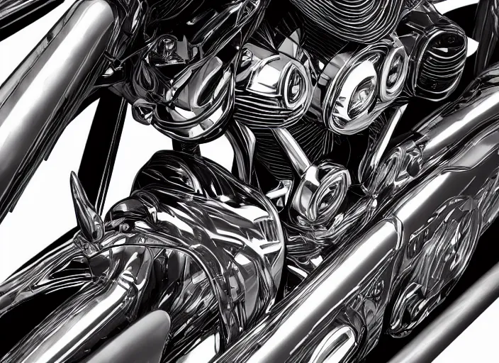 Prompt: cybernetic harley davidson, hyperrealism, lens glare, trending on artstation, intricate, 8 k, high detail