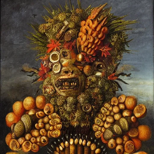 Image similar to a smoky head made out of grenades by giuseppe arcimboldo, oil on canvas
