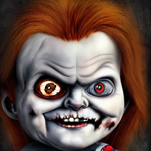 Prompt: digital painting of chucky by judson huss and henriette grindat and albrecht durer | horror themed | creepy