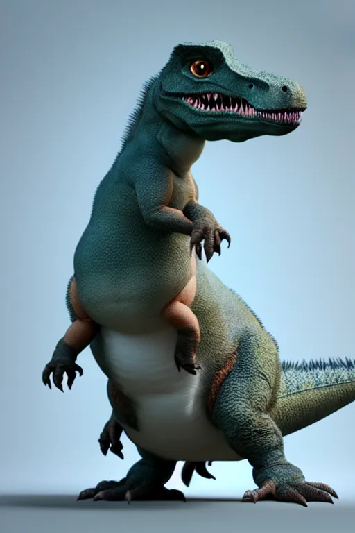 Image similar to high quality 3 d render hyperrealist very cute fluffy dinosaur, vray, smooth in the background, artstation